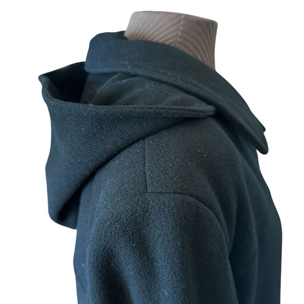 Gallery Wm’s XL Black Winter Coat 80% Wool Single Breast Detachable Hood - Picture 4 of 13